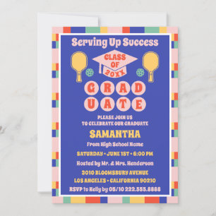 Retro Pickleball Graduation Party Invitations