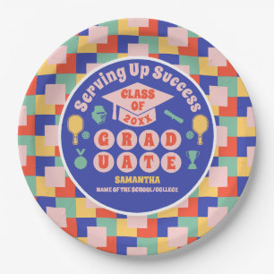 Retro Pickleball Graduation Party Paper Plates