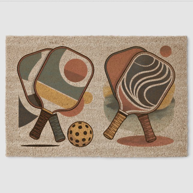 Retro Pickleball Graphic Art Welcome Mat (Front)