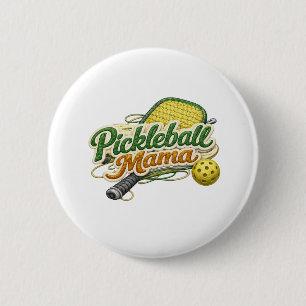 Retro Pickleball Mama Button Pin Mother's Day