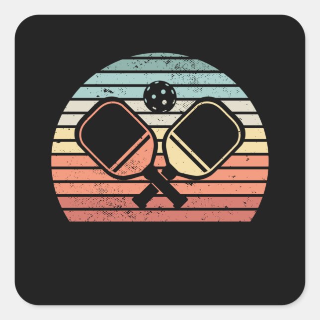Retro Pickleball Paddle Sunset Gift Square Sticker (Front)