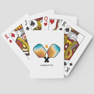 Retro Pickleball Paddles & Ball Custom Name Poker Cards
