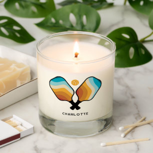 Retro Pickleball Paddles & Ball Custom Name Scented Candle