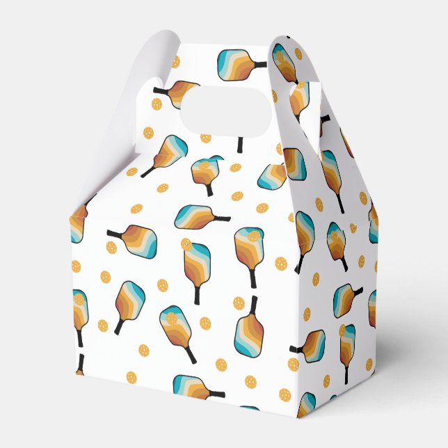 Retro Pickleball Paddles & Ball Pattern Favor Boxes (Front Side)