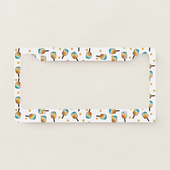 Retro Pickleball Paddles & Ball Pattern License Plate Frame (Front)