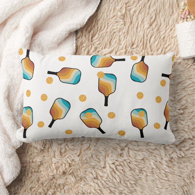 Retro Pickleball Paddles & Ball Pattern Lumbar Pillow (Blanket)