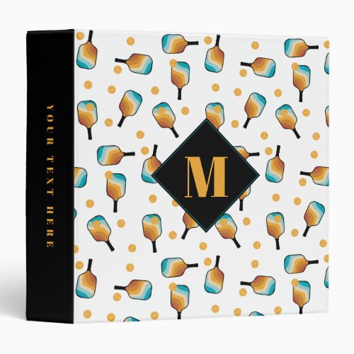 Retro Pickleball Paddles  Ball Pattern Monogram 3 Ring Binder