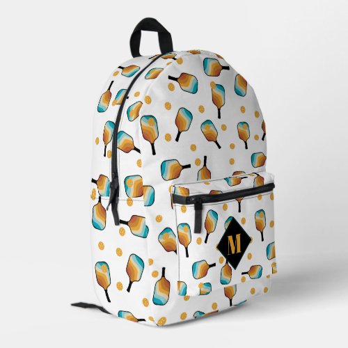 Retro Pickleball Paddles  Ball Pattern Monogram Printed Backpack