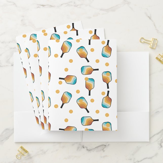 Retro Pickleball Paddles & Ball Pattern Pocket Folder (In Situ)