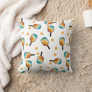 Retro Pickleball Paddles & Ball Pattern Throw Pillow