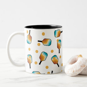 Retro Pickleball Paddles & Ball Pattern Two-Tone Coffee Mug
