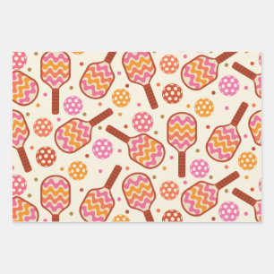 Retro Pickleball Paddles with balls Birthday Wrapping Paper Sheets