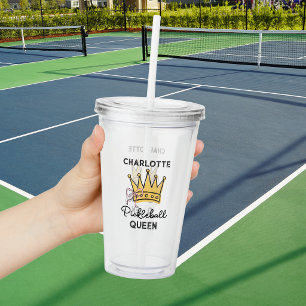 Retro Pickleball Queen Pink Personalized Women Acrylic Tumbler