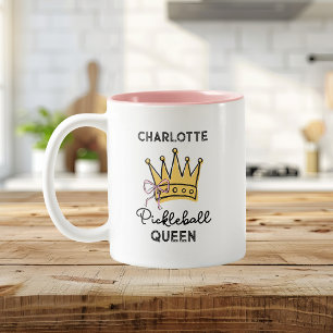 Retro Pickleball Queen Pink Personalized Women Two-Tone Coffee Mug