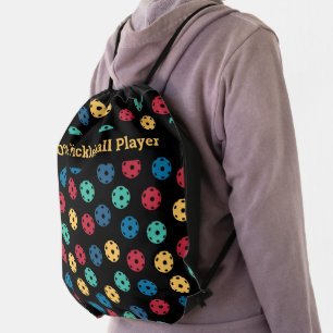 😍 Retro Pickleballs / black custom text Drawstring Bag