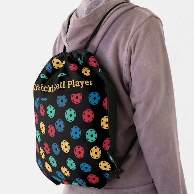 😍 Retro Pickleballs / black custom text Drawstring Bag (Insitu)