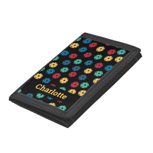😍 Retro Pickleballs / black custom text   Trifold Wallet