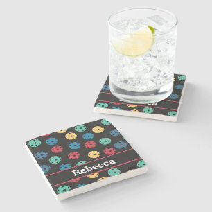 😍 Retro Pickleballs / black Stone Coaster