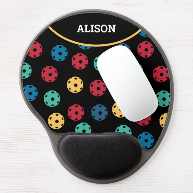 😍 Retro Pickleballs / black with name  Gel Mouse Pad (Left Side)