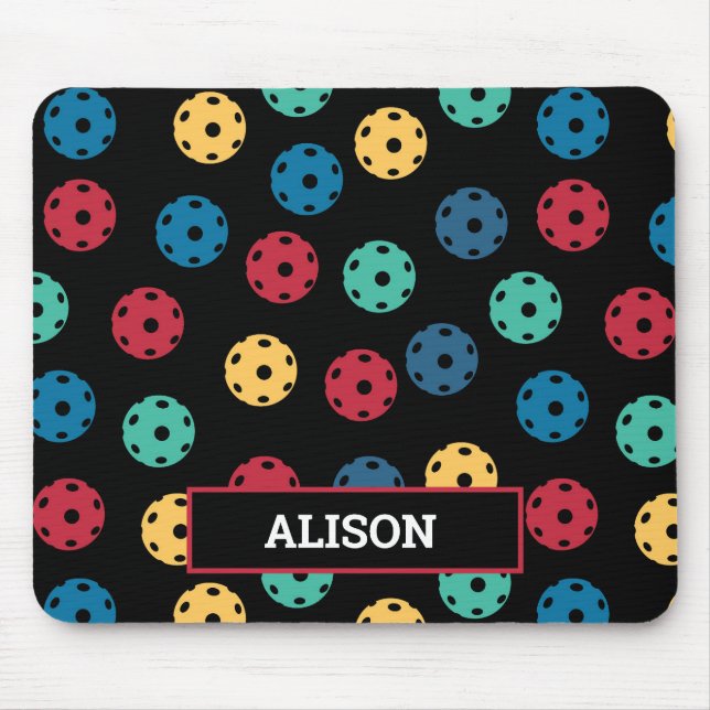 😍 Retro Pickleballs / black with name Mouse Pad (Front)