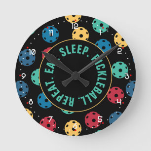 😍 Retro Pickleballs / black with numbers Round Cl Round Clock