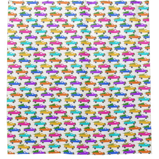 Retro Pickup Truck Colorful Christmas Xmas Holiday Shower Curtain (Front)