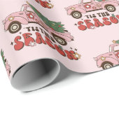 Retro Pickup Truck Pink Christmas   Wrapping Paper (Roll Corner)