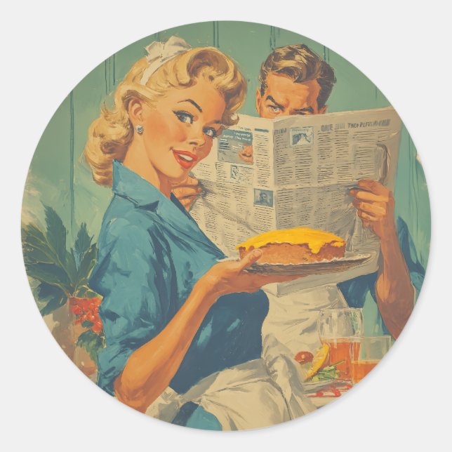 Retro Pie and Paper Charm Classic Round Sticker (Front)