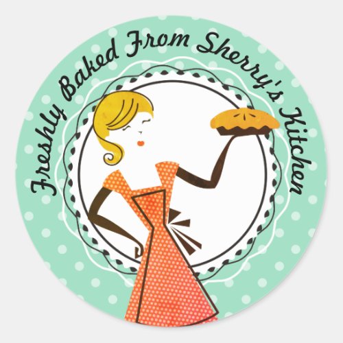 Retro pie housewife bakery from the kitchen of classic round sticker