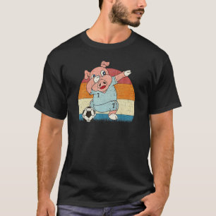 Retro Pig Dabbing With Soccer Ball Funny Animal Da T-Shirt