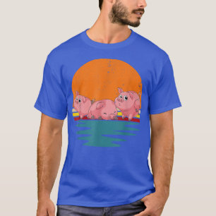 Retro Piglet Farmer Cute Farm Animal Lover Pig 518 T-Shirt