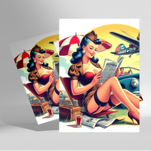 Retro Pilot Pin-up Postcard
