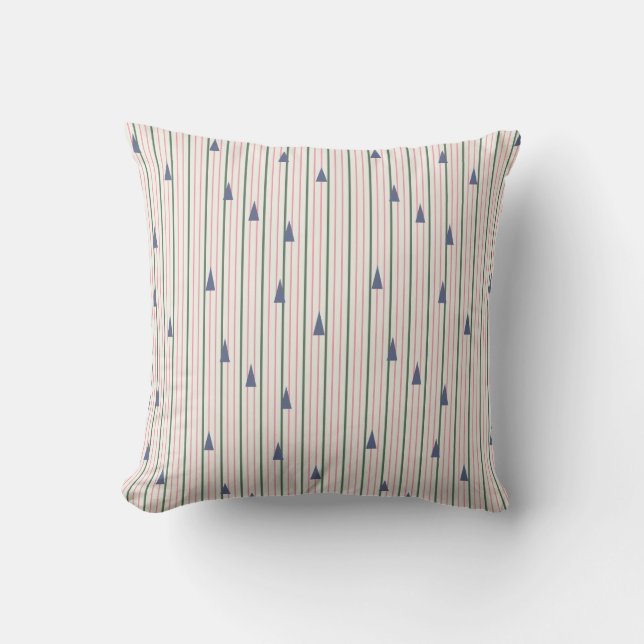Retro Pin Stripe with Christmas Tree Throw Pillow (Front)