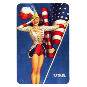 Retro Pin-Up Art USA Patriotic Magnet