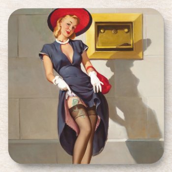 Retro Pin-up Girl Beverage Coaster by PinUpGallery at Zazzle