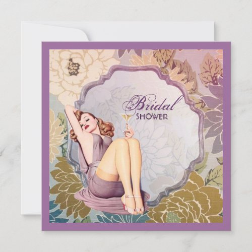 retro pin up girl floral Bridal Shower Tea Party Invitation