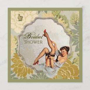 retro pin up girl floral Bridal Shower Tea Party Invitation
