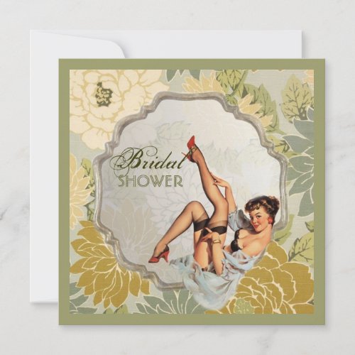 retro pin up girl floral Bridal Shower Tea Party Invitation