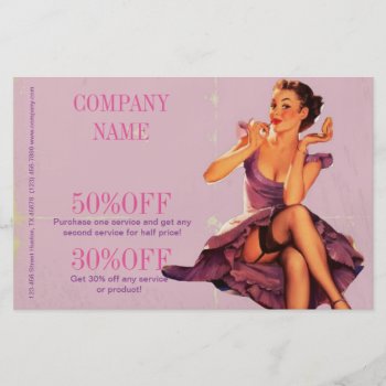 Retro Pin Up Girl Hair Makeup Artist Cosmetologist Flyer by businesscardsdepot at Zazzle