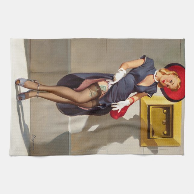 Retro Pin-Up Girl Kitchen Towel (Horizontal)