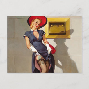 Retro Pin-Up Girl Postcard