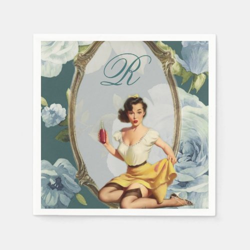 retro pin up girl rose Bridal Shower Tea Party Napkins