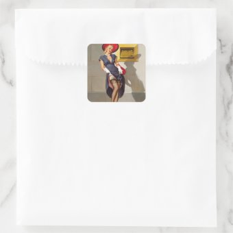 Retro Pin Up Girl Square Sticker Zazzle Retro Pin Up Girl Square Sticker Zazzle