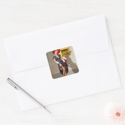 Retro Pin Up Girl Square Sticker Zazzle Retro Pin Up Girl Square Sticker Zazzle