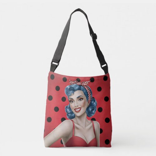 Retro Pin_Up Girl with Polka Dots Crossbody Bag