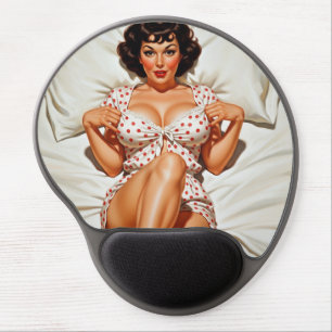 Retro Pin-up Girl with Red Polka Dot PJ's Gel Mouse Pad