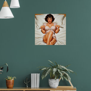 Retro Pin-up Girl with Red Polka Dot PJ's Poster