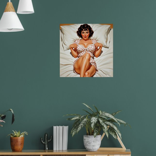 Retro Pin-up Girl with Red Polka Dot PJ's Poster (Living Room 1)