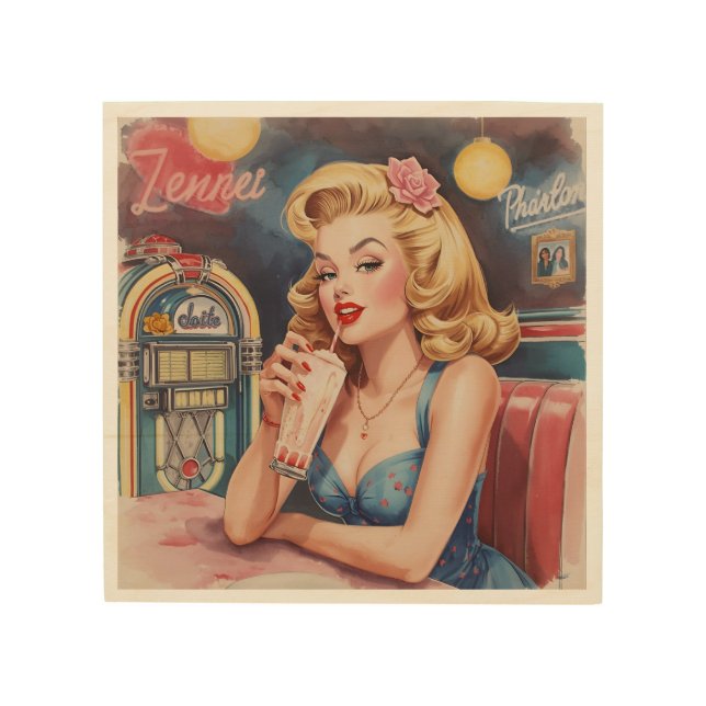 Retro Pin-up Girl Wood Wall Art (Front)