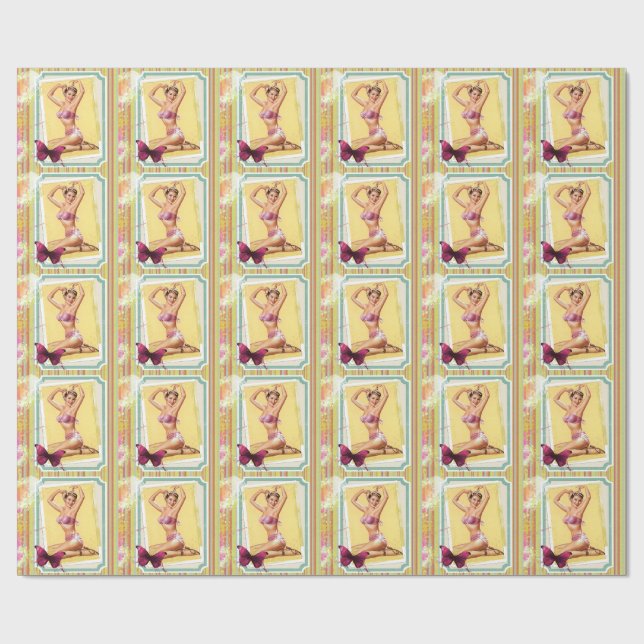 Retro Pin-Up Girl Wrapping Paper (Flat)